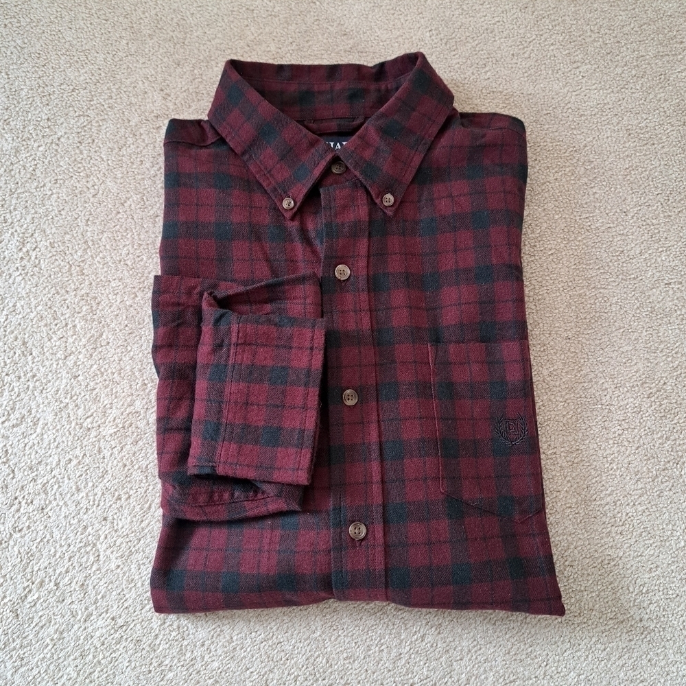 Chaps Plaid Flannel Shirt Performance Top Men's Medium Red Black Plaid Collared - Picture 8 of 8